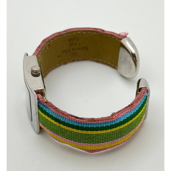 Geneva Elite Womens Watch Rainbow Cuff Bracelet Colorful Striped Fabric Band - Picture 6 of 7